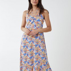 Twist Front Floral Print Midi Dress