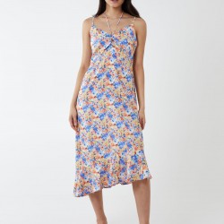 Twist Front Floral Print Midi Dress