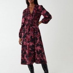 Shirred Bust Wrap Midi Dress