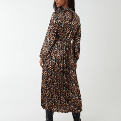 Abstract Animal Print High Neck Blouson Dress