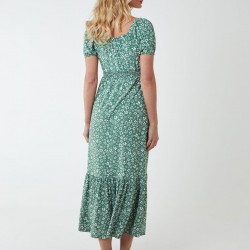 Shirred Sweetheart Midi Dress