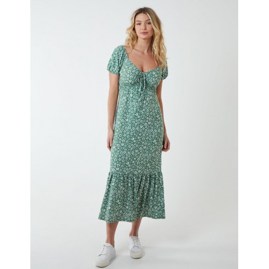 Shirred Sweetheart Midi Dress