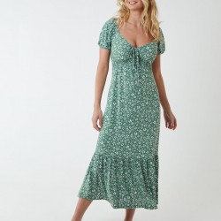 Shirred Sweetheart Midi Dress