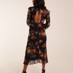 Godet Hem Frill Floral Cut Out Back Dress