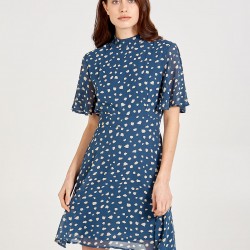 Angel Sleeve High Neck Fit & Flare Dress