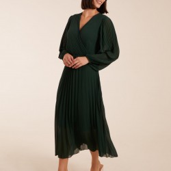 Wrap Front Pleated Midi  Dress