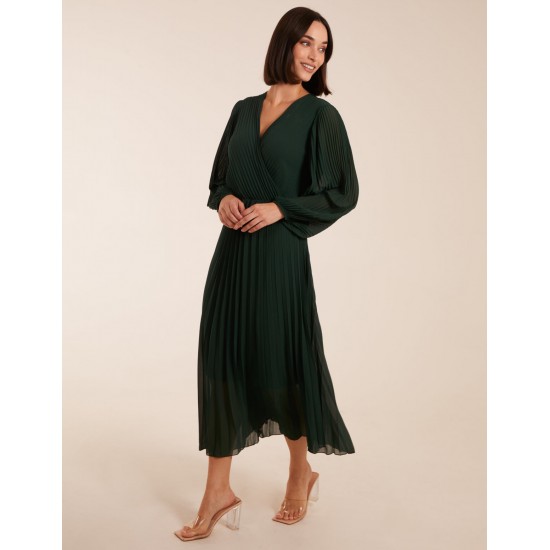 Wrap Front Pleated Midi  Dress