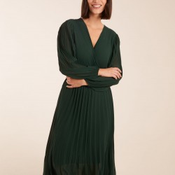 Wrap Front Pleated Midi  Dress