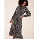 Abstract Animal Print High Neck Blouson Midi Dress