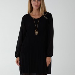 Long Sleeve Pleated Shift Dress