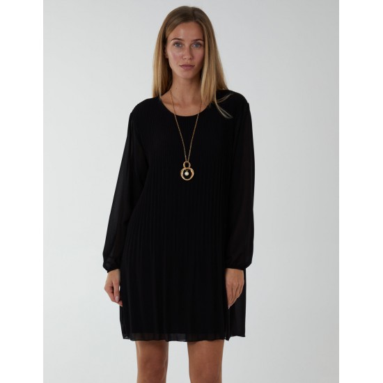 Long Sleeve Pleated Shift Dress