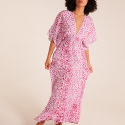 Elasticated Waist Tier Hem Angel Sleeve Maxi Dress