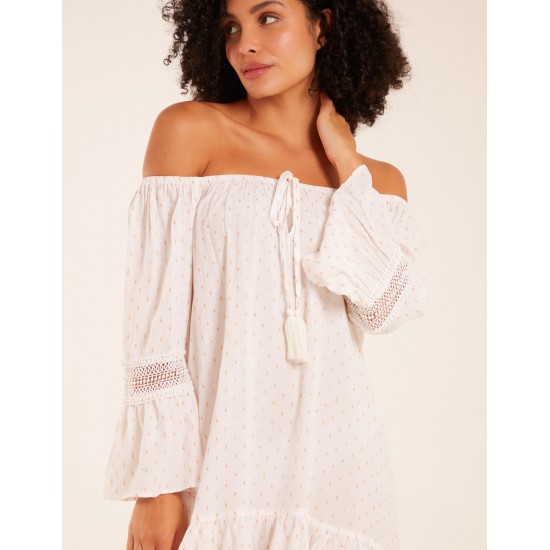 Bardot Tunic Dress With Frill Hem