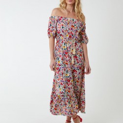 Bardot Midi Dress With Frill Hem