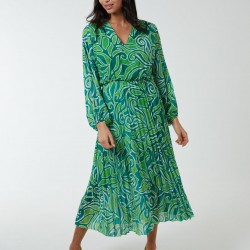 Pleated Wrap Front Dress