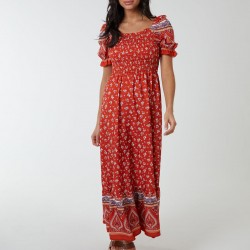 Shirred Floral Maxi Dress