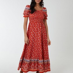 Shirred Floral Maxi Dress