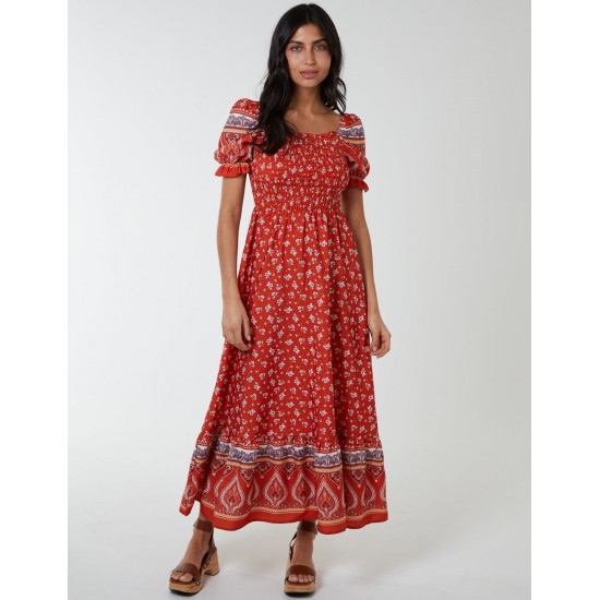 Shirred Floral Maxi Dress