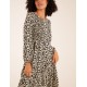 Animal Print Shirred Long Sleeve Midi Dress