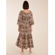 Print Button Front Scoop Neck Maxi Dress