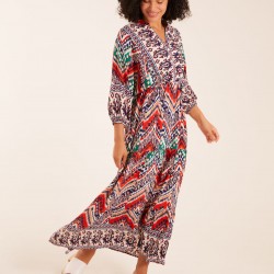 Tiered Notch V Neck Printed Maxi Dress