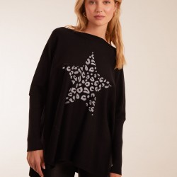 Leopard Star Print Button Back Batwing Top