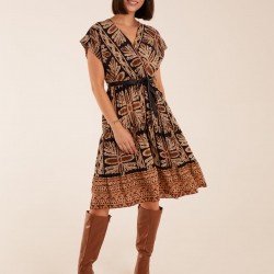 Tiered Crossover Printed Dress