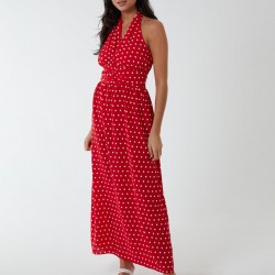 Polka Dot Halter Neck Maxi Dress