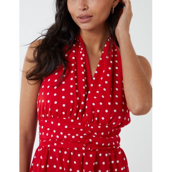 Polka Dot Halter Neck Maxi Dress